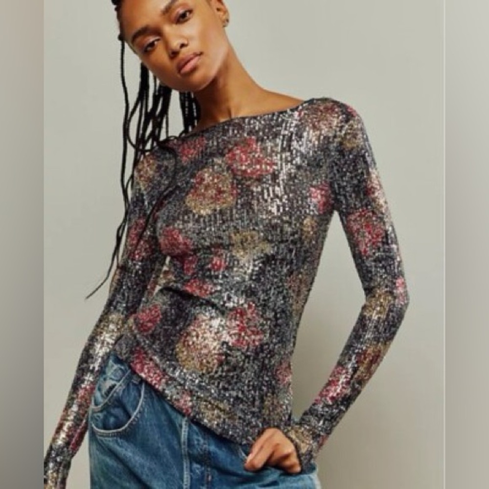Free People midnight combo sequin top